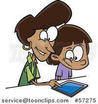 Cartoon Black Mother Teaching Her Daughter How to Use a Tablet Computer by Toonaday