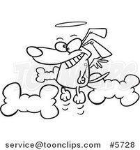 Cartoon Black and White Line Drawing of an Angel Dog in Heaven by Toonaday