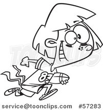 Cartoon Outline Tom Boy Girl Playing Flag Football by Toonaday