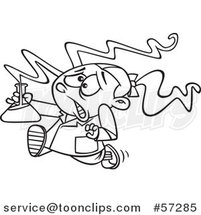 Cartoon Outline School Girl Running with a Dangerous Mix in Science Class by Toonaday
