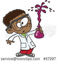 Cartoon Black School Boy Holding a Bad Chemistry Mix in Science Class by Toonaday