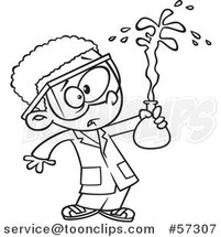 Cartoon Outline of Black School Boy Holding a Bad Chemistry Mix in Science Class by Toonaday