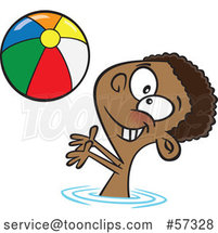 Cartoon Black Boy Playing with a Beach Ball in a Swimming Pool by Toonaday