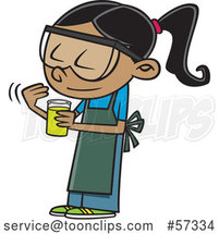 Cartoon School Girl Looking at a Smelling a Chemical in Science Class by Toonaday