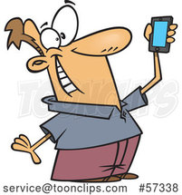 Cartoon White Guy Holding up a Smart Phone and Taking a Selfie by Toonaday