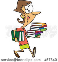 Happy Cartoon White Lady Carrying Books by Toonaday