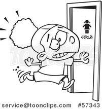 Cartoon Outline of Black School Girl Running to the Restroom by Toonaday