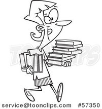 Cartoon Outline of Lady Carrying Books by Toonaday
