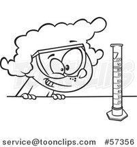 Cartoon Outline of School Girl Looking at a Science or Chemistry Cylinder by Toonaday