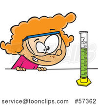 Cartoon White School Girl Looking at a Science or Chemistry Cylinder by Toonaday