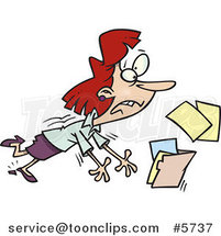 Cartoon Business Woman Breaking Her Heel and Spilling Files by Toonaday