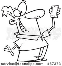 Cartoon Outline of Guy Holding up a Smart Phone and Taking a Selfie by Toonaday
