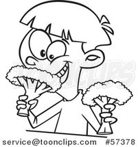 Cartoon Outline of Happy Boy Eating Broccoli by Toonaday