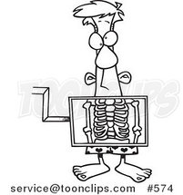 Line Art of a Cartoon Guy Standing Behind an Xray Machine by Toonaday