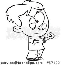 Cartoon Outline of Black Eyed Boy Ready to Fight by Toonaday