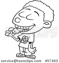 Cartoon Outline of Black Boy Eating a Pickle by Toonaday