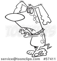 Cartoon Outline of Zombie Dog Walking Upright by Toonaday