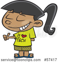 Cartoon Girl Wearing an I Love Tech Shirt and Giving a Thumb up by Toonaday
