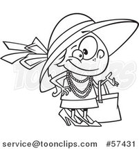 Cartoon Outline of Girl Dressed up in Heels and a Hat by Toonaday