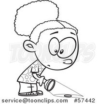 Cartoon Outline of Girl Finding Something with a Flashlight by Toonaday