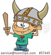 Cartoon White Boy Wearing a Viking Helmet and I Love History Shirt by Toonaday