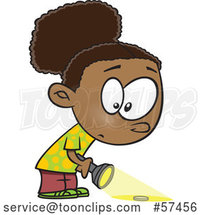 Curious Cartoon Black Girl Finding Something with a Search Flashlight by Toonaday
