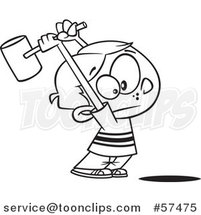 Cartoon Outline of Boy Swinging a Hammer up by Toonaday