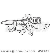 Cartoon Outline of Dog Flying with a Rocket on His Back by Toonaday