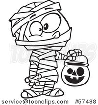 Cartoon Outline of Boy in a Mummy Halloween Costume by Toonaday