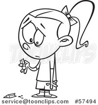 Cartoon Outline of Sad Girl Holding a Broken Pencil by Toonaday