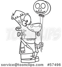 Cartoon Outline of Frankenstein Holding Balloons by Toonaday