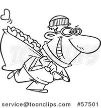 Cartoon Outline of Robber Man Stealing Hearts by Toonaday