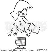 Cartoon Outline of Happy Female Teacher Holding a Book by Toonaday