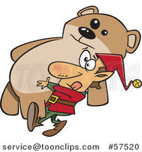 Cartoon of Christmas Elf Carrying a Giant Teddy Bear by Toonaday