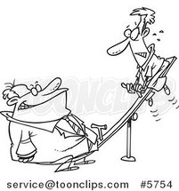 Cartoon Black and White Line Drawing of a Heavyweight Business Man on a See Saw by Toonaday