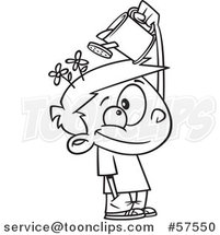 Cartoon Outline of Boy Watering His Mind Flowers with a Can by Toonaday
