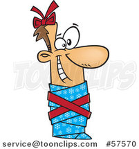 Cartoon of Man Wrapped up As a Christmas Gift by Toonaday