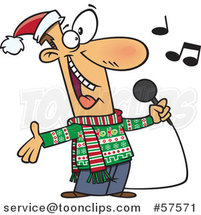 Cartoon of Man Singing Christmas Karaoke Songs by Toonaday