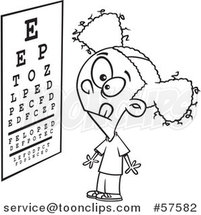 Cartoon Outline of Girl Looking at an Eye Chart by Toonaday