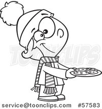 Cartoon Outline of Girl Gifting Cookies by Toonaday