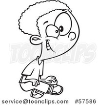 Cartoon Outline of Boy Sitting on the Ground by Toonaday