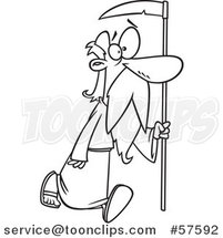 Cartoon Outline of Father Time Walking with a Scythe by Toonaday