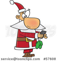 Cartoon of Christmas Santa Texting on a Smart Phone by Toonaday