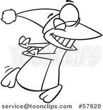 Cartoon Outline of Christmas Penguin Doing a Happy Dance by Toonaday