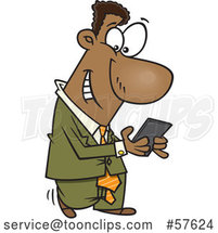 Cartoon Black Businessman Walking and Texting on His Smart Phone by Toonaday