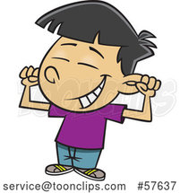 Cartoon Asian Boy Flexing His Muscles and Grinning by Toonaday