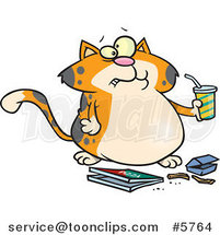 Cartoon Fat Orange Cat Binging Fast Food by Toonaday