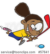 Cartoon Black Girl Playing Floor Hockey by Toonaday