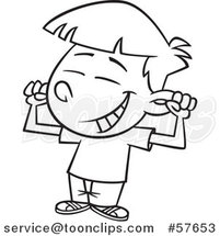 Cartoon Outline of Boy Flexing His Muscles and Grinning by Toonaday