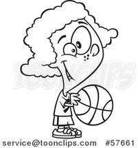 Cartoon Outline of Girl Playing Basketball by Toonaday